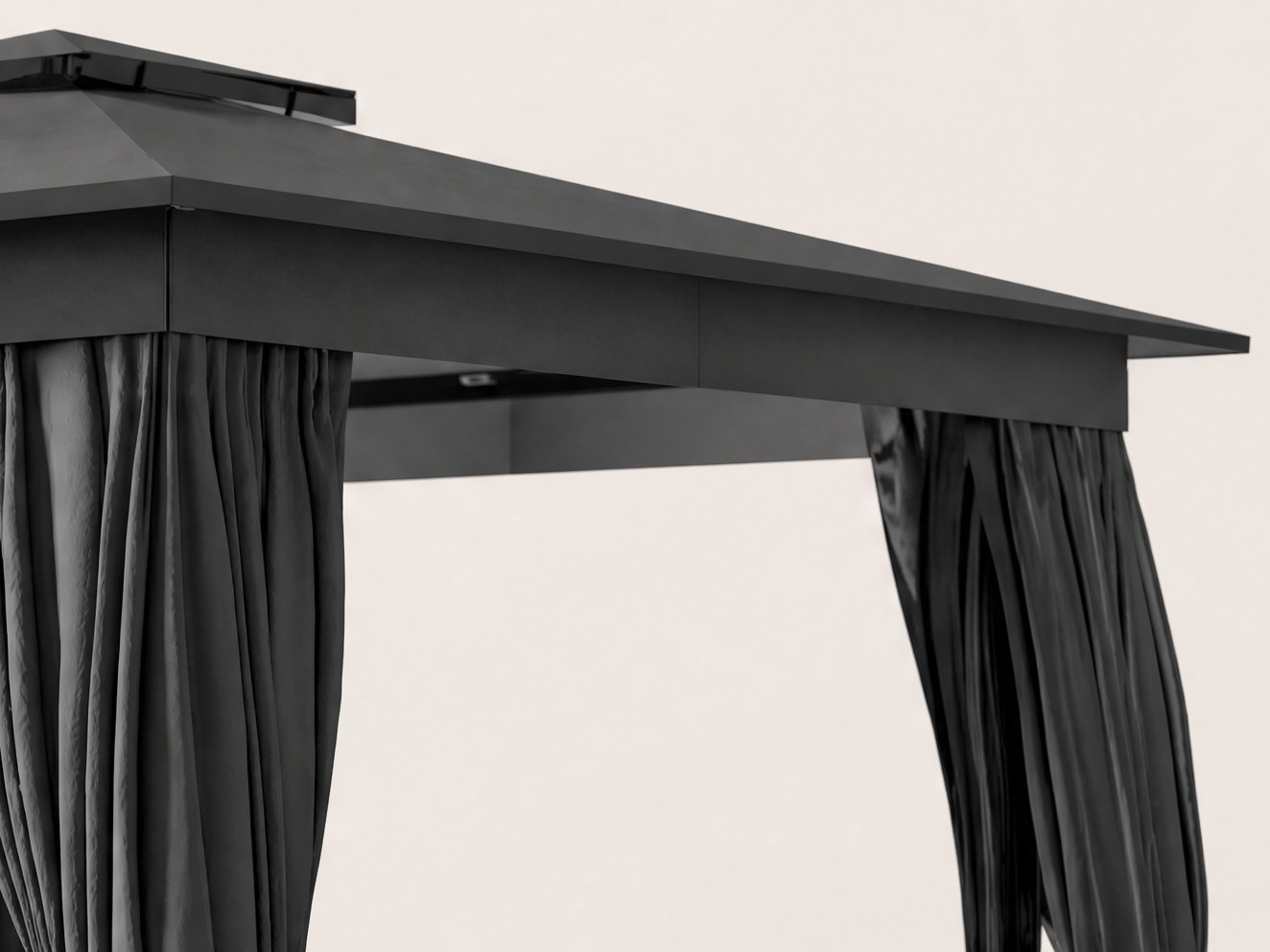 Powder-coated steel eave beam, corner bracket and column top of the Retreya Pavilion